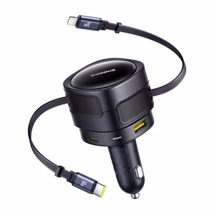 Baseus Enjoyment Max Автомобильное зарядное устройство с кабелями USB-C + Lightning и портами USB-A + USB-C 90W чёрный