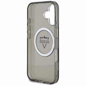 Guess IML Metal Mountain Logo Magnetinis dėklas iPhone 16 - juodas