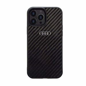 Audi Anglies pluošto iPhone 14 Pro 6.1" juodas/juodas kietas dėklas AU-TPUPCIP14P-R8/D2-BK
