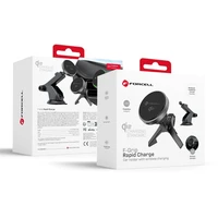 FORCELL F-GRIP greito įkrovimo magnetinis automobilio laikiklis priekinio stiklo / oro ventiliacijai su belaidžiu įkrovimu MagSafe Qi2 15W pilkas