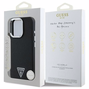 Guess GUHMP16XPGTSPSK iPhone 16 Pro Max 6.3" juodas/juodas kietas dėklas Grained Triangle Magnetinis