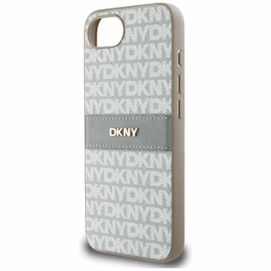 DKNY kartojamo tekstūros rašto su toninėmis juostelėmis iPhone 16e dėklas - smėlio spalvos