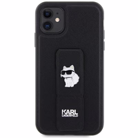 Karl Lagerfeld Gripstand Saffiano Choupette Pins dėklas telefonui iPhone 11 / Xr - juodas