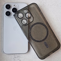 Blizgus magnetinis dėklas telefonui Iphone 14 Pro juodas skaidrus
