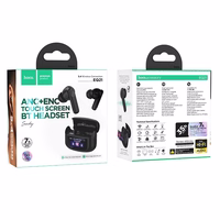 HOCO belaidės ausinės bluetooth su lietimui jautriu ekranu TWS ANC + ENC EQ21 vidurnakčio juodos
