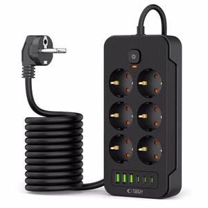 TECH-PROTECT PC6X6 ILGINTUVAS 3 USB & 3 TYPE-C & 6 LIZDŲ 200CM JUODAS