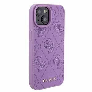 Guess GUHCP15SP4EPMU iPhone 15 6.1" violetinis/šviesiai violetinis kietas dėklas telefonui Leather 4G Stamped