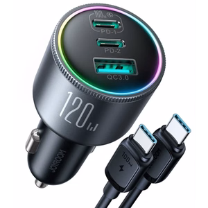 Automobilinis įkroviklis Joyroom JR-CCN07, pilkas, 100W (2xPD / 1xQC3.0) + Type-C / Type-C 100 cm laidas