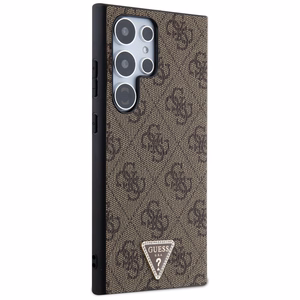 Guess Grip Stand 4G Triangle Strass dėklas Samsung Galaxy S24 Ultra - rudas