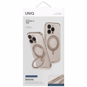 Uniq Swivix 360 sukamas stovas dėklas telefonui iPhone 16 - auksinis