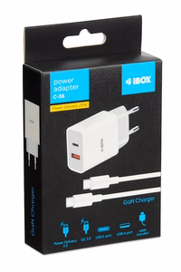 Sieninis įkroviklis iBOX C-36 GaN PD20W, baltas
