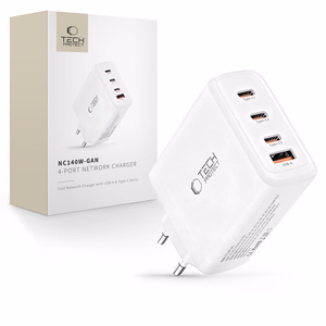 "Tech-Protect NC140W-GAN" 4 prievadų 140 W sieninis įkroviklis - baltas