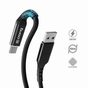 Crong Armor Link USB-A–USB-C laidas, 1.5 m, 60 W / 3 A, juodas