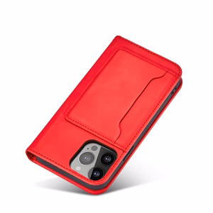 Magnetinis kortelių dėklas telefonui iPhone 13 Pro Max su kortelių laikikliu, raudonas