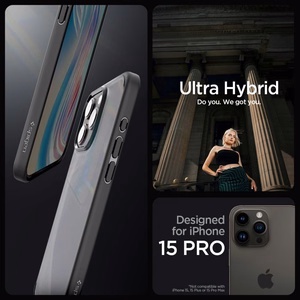 Spigen Ultra Hybrid dėklas telefonui iPhone 15 Pro - Skaidrus juodas