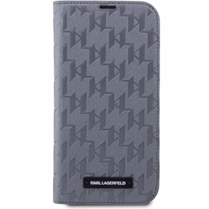 Karl Lagerfeld KLBKP14SSAKLHPG iPhone 14 6.1" knygos dėklas sidabrinis/sidabrinis Saffiano Monogram