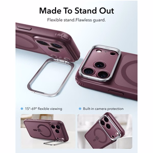 ESR Classic Hybrid Kickstand MagSafe dėklas, skirtas iPhone 18 Pro Max / 17 Pro Max, matinis tamsiai vyšninės spalvos