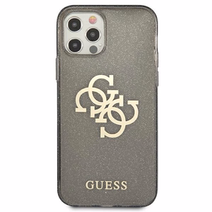 Guess GUHCP12LPCUGL4GBK iPhone 12 Pro Max 6.7" juodas/juodas kietas dėklas Blizgesys 4G Didelis Logotipas