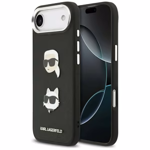 KARL LAGERFELD dėklas telefonui IPHONE 17 Air, suderinamas su magnetiniu MagSafe (KLHCP17MPSFDHPOK, FW Grained PU W/ K&C Heads Pins & Logo) juodas