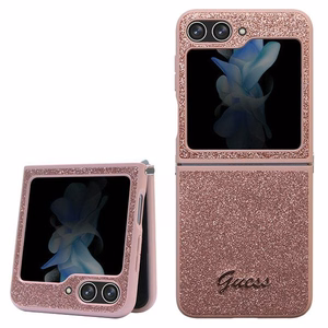 Guess Glitter Script dėklas telefonui Samsung Galaxy Z Flip 5 - rožinis