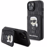 Karl Lagerfeld Saffiano Cardslots and Stand Monogram Ikonik Patch Dėklas telefonui iPhone 15 - juodas