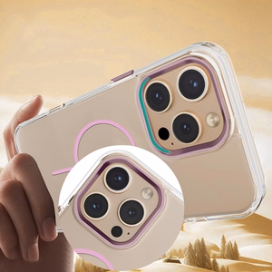 Skaidrus plonas magnetinis dėklas telefonui iPhone 14 6,1 - rožinis