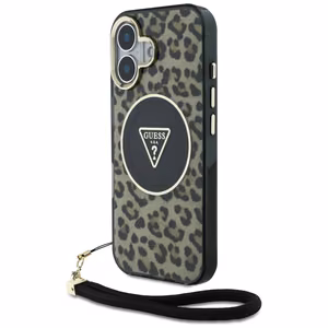Guess HC IML leopardas trikampio virvelės dirželis MagSafe iPhone 16 dėklas - rudas