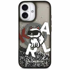 Karl Lagerfeld Skystas blizgantis Choupette logotipas Magnetinis dėklas iPhone 17 - juodas