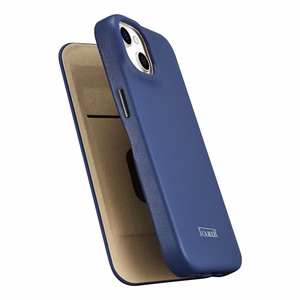 iCarer CE Premium odinis folio dėklas iPhone 14 Plus magnetinis atverčiamas odinis folio dėklas MagSafe mėlyna