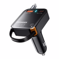 Automobilinis įkroviklis Essager "Yttrium" juodas 65W (integruotas Type-C laidas)