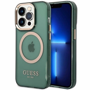 Dėklas Guess GUHMP14LHTCMA iPhone 14 Pro 6.1" žalia/chaki kietas dėklas Auksinis Kontūras Permatomas MagSafe