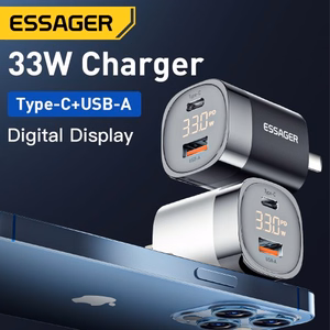 Įkroviklis Essager Ling baltas 33W (1xPD / 1xQC3.0 / su LED voltmetru)