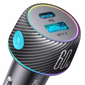Automobilinis įkroviklis Joyroom „JR-CCN01" juodas 60W (PD20W / USB-C) su LED apšvietimu