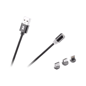 Magnetinis 3-in-1 USB kabelis, micro USB, USB-C ir Lightning, 100 cm, juodas