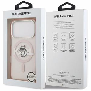 KARL LAGERFELD dėklas telefonui IPHONE 17 Pro, suderinamas su magnetiniu MagSafe (KLHMP17LHGCHGKBP, IML Choupette Sketch Logo) rožinis