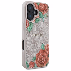 Guess GUHMP16SP4ROPEMCP iPhone 16 6.1" rožinė/rožinė kietas dėklas 4G Gėlių Raštas Magnetinis