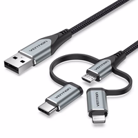 Vention CQJHF mobiliojo telefono laidas Pilka 1 m USB A Lightning + micro-USB B + USB C
