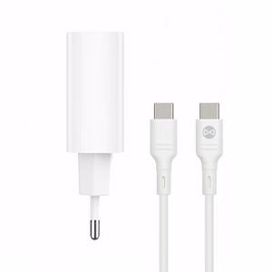 Forever TC-07-30AC PD QC įkroviklis 1x USB-C 1x USB 30W baltas + USB-C - USB-C laidas 60W
