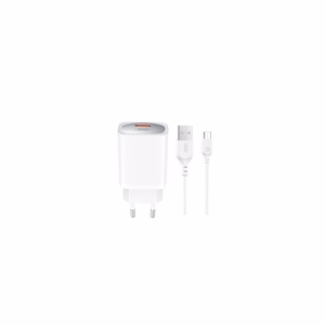 XO sieninis įkroviklis CE19 QC 18W 1x USB baltas + kabelis microUSB