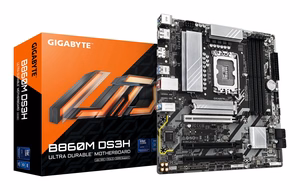 GIGABYTE B860M DS3H pagrindinė plokštė - Intel Core Ultra serijos procesoriai, 5+1+2+1 fazių VRM, iki 9066MHz DDR5, 1xPCIe 5.0 + 1xPCIe 4.0 M.2, 2.5GbE LAN, USB 3.2 Gen 2