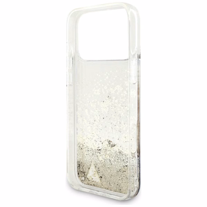 auksinis Guess Liquid Glitter 4G Charms dėklas iPhone 18 Pro Max / 17 Pro Max