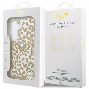 Guess dėklas IML Leopard Print Triangle MagSafe for Samsung Galaxy S26 rudas