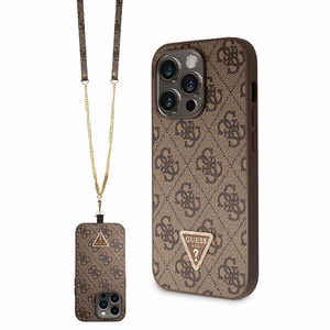 Guess GUHCP14LP4TDSCPW dėklas iPhone 14 Pro - rudas kryžminis 4G metalinis logotipas
