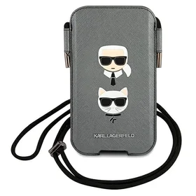 Karl Lagerfeld Saffiano Ikonik Karl&Choupette Head 6.1'' Rankinė - pilka
