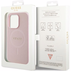 Guess GUHMP14LPSAHMCP dėklas telefonui iPhone 14 Pro - rožinis Saffiano Magnetinis
