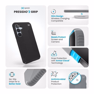Speck Presidio2 Grip case for Samsung Galaxy S25+ / S24+, Black / Slate Grey