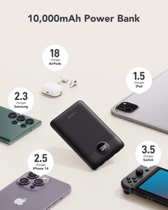 VEGER išorinė baterija 10000 mAh su įmontuotais kabeliais Type C / Lightning PD QC3.0 2A 22,5W C11 (W1170) juoda