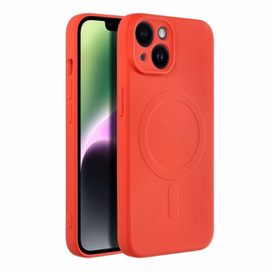 SILICONE MAG COVER dėklas telefonui suderinamas su MagSafe iPhone 14 raudonas