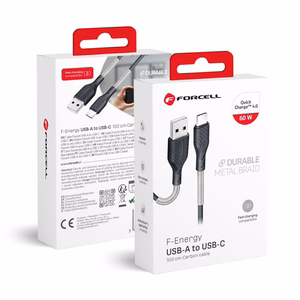 FORCELL F-ENERGY Carbon CB-02A kabelis USB A į Type C QC4.0 5A 60W 1 m juodas