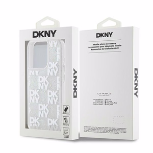 DKNY skystojo blizgučio daugiologo dėklas telefonui iPhone 15 Pro - baltas